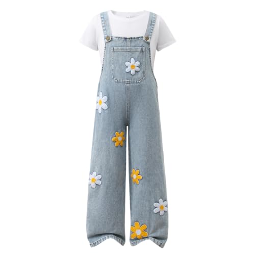 Image of OLMRJKD Toddler Girl Summer Clothes Short Sleeve Denim Overall Jumpsuit with Top Girls Spring Outfits Set