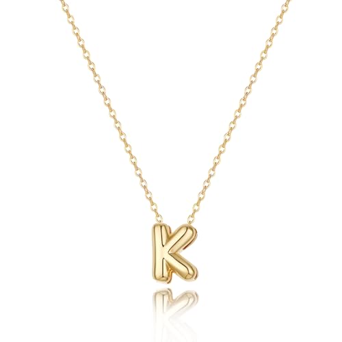 CUEZIY 14K Gold Plated Bubble Letter Necklace Initial Necklaces for Women Dainty Personalized Charm Pendant Name Necklace Cute Non Tarnish Fashion Accessories Teen Gift Trendy Stuff Jewelry Gifts