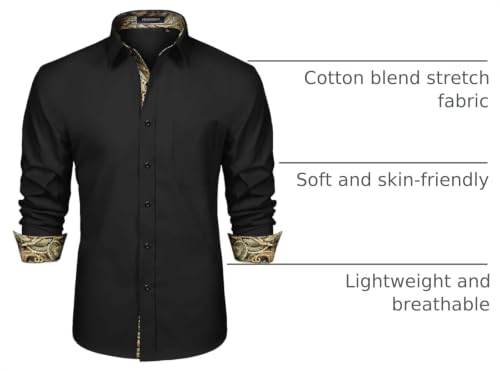 Image of HISDERN Mens Business Dress Shirts Long Sleeve Casual Button Down Shirt Formal Inner Collar Contrast Shirt for Men Wedding