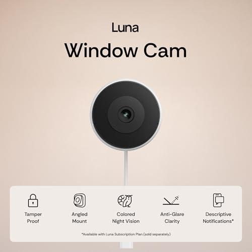 Image of Luna 3MP 2K Window Camera, 2.4GHz & 5GHz WiFi6 Indoor Cameras for Home Security Outdoor, Smart AI Descriptive Motion Alert, Color Night Vision, Stick-On Glass-Angled Mount Wired, Easy & Quick Install