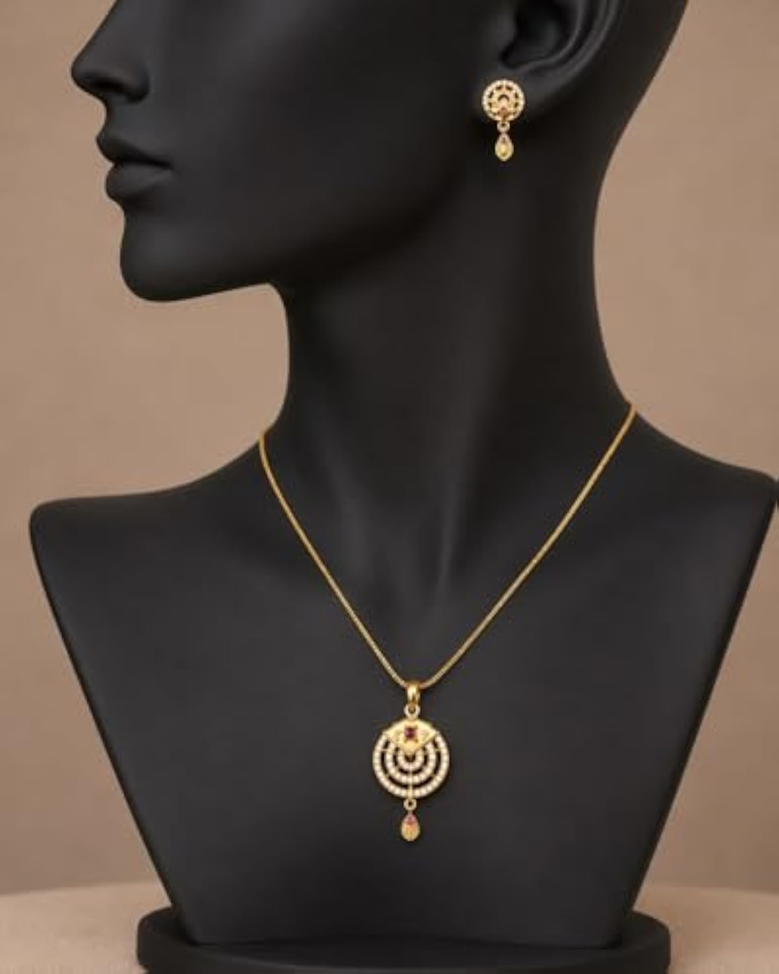 Micro Gold Plated Chain Pendant Earrings & Necklace Set