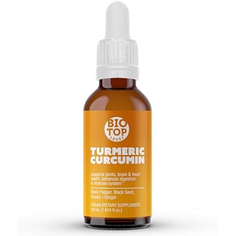 BIOTOPLEVEL Liquid Turmeric Curcumin Plus Natural Organic Black Pepper. Maximum Absorption. Supports Normal Response to Inflammation. Improves Brain Function. Enhances Immunity. Improves Digestion. Cover