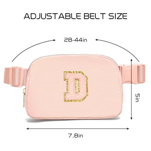 Image of Gitus Gifts for 8 9 10 11 12 Year Old Girls Belt Bag Fanny Pack Crossbody Bags with Initial Letter Patch Cute Stuff Birthday Gifts for Teen Girls Women Personalized Trend Stuff (Coral Pink-D)