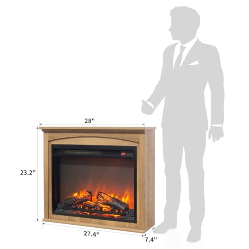 Innoflame 28" Electric Fireplace with Mantel, Freestanding Electric Fireplace w/Realistic Flame & Logs, Remote Control, Timer, Adjustable 4 Flame Brightness, Indoor Fireplace for Living Room, 1400W - Image 8