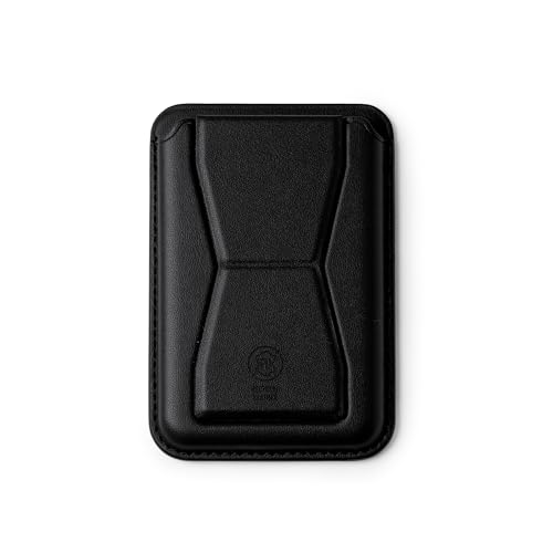 TRECOLA Tarjetero Adhesivo para móvil en Cuero Reciclado - Portatarjetas con Soporte para Mantener el teléfono en pie (Negro)