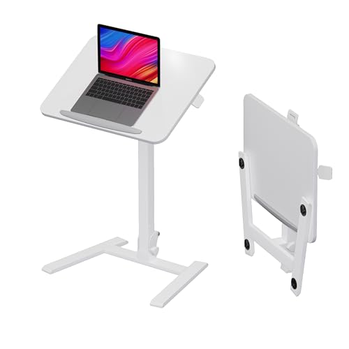 Image of alawooder 25 inch Mobile Folding Desk: Pneumatic Sit-Stand, No Assembly | 29-42 inch Height Adjustable Rolling Laptop Desk, Hidden Wheels, 0-90 Tilt Top. Ideal for Home Office, Craft & Study.