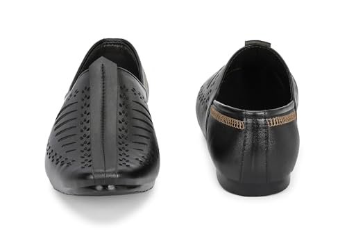 Image of Ethnic Jutti & Mojri Shoes for Men | Traditional Nagra Style Footwear | Slip On Design | Closed Toe Pattern | Cultural Wear Mens Shoes | Black Color
