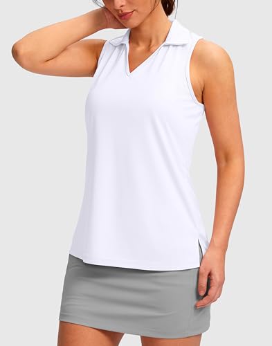 SANTINY Womens Sleeveless Golf Shirt Racerback V Neck Tank Tops Quick Dry Tennis Collared Polo Shirts for Women2