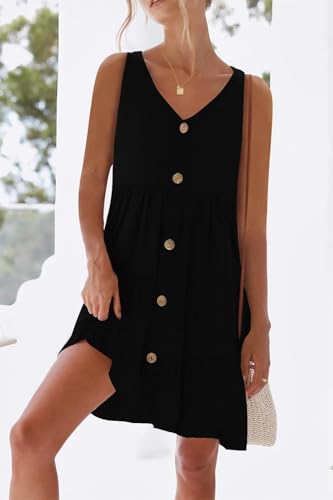 Image of nclook Women's Summer Casual Dress Sweet Cute V Neck Sleeveless Mini Dresses with Pockets