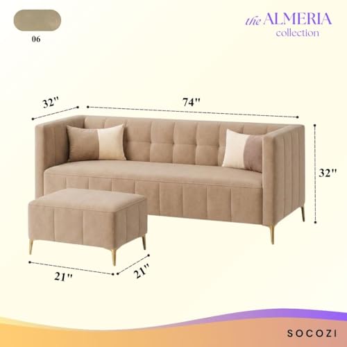 Image of SOCOZI Stylluxe 4 Seater L Shape Sofa Set with Movable Ottoman | Flexible Left or Right Layout | Soft Velvet Suede Fabric | Modern Design | Plush Comfort Cushions for Living Room (Beige)