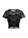RoseSeek Girl's 2 Piece Outfits Star Mesh Top Y2K Shirt Concert Outfit