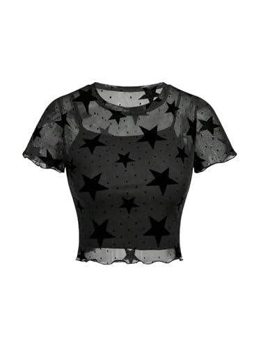 RoseSeek Star Graphic Mesh Top Set