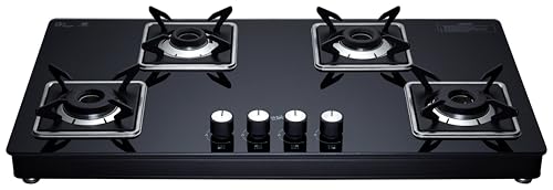 Image of Whirlpool 90cm 4 Burner Auto Ignition Gas Stove | SABAF Brass Burners & Valves | 8mm Thick Toughened Black Glass | 10-Year Burner & Valve and 5-Year Glass Warranty | GRANDIOSA ULTRA LOTUS 904 CT AI BR