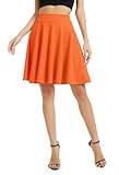 EXCHIC Women's Casual Stretchy Flared Mini Skater Skirt Basic A-Line Pleated Midi Skirt (XL, Orange)