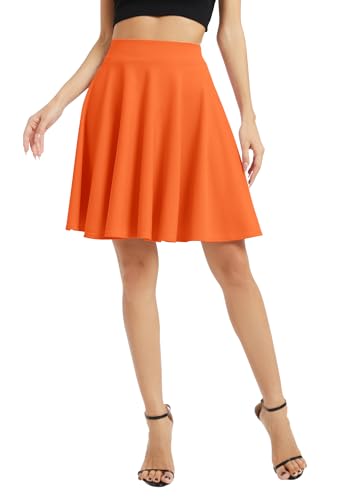 Image of EXCHIC Women's Casual Stretchy Flared Mini Skater Skirt Basic A-Line Pleated Midi Skirt