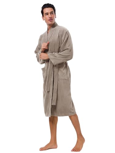 SIORO Mens Robe Terry Cloth Kimono Bathrobe Cotton Soft Shower Towel Bath Robes Calf Length Housecoat for Spa Hotel Hot Tub4
