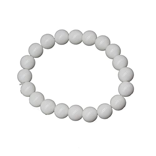 TreasureBay Bracelet de perles de pierres précieuses naturelles de 10 mm fait à la main pour hommes et femmes | Bracelet Perles Élastique (Agate blanche)