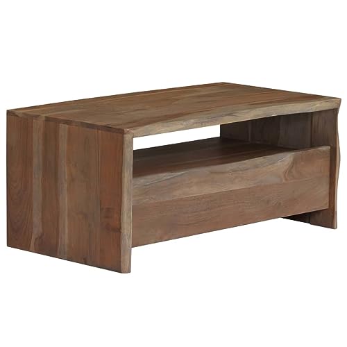 Table basse en bois d'acacia massif gris 90x50x40 cm pour salon