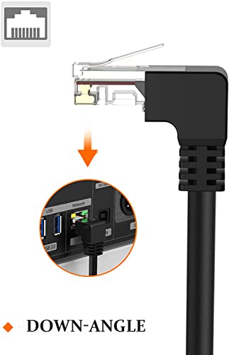 Image of CableCreation Angle CAT6 Ethernet Patch Cable(10 Feet), Downward Angled Lan Cable with 50U Gold Plated Contact, Black Color