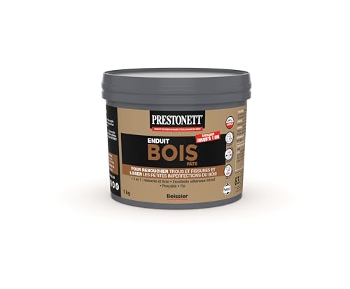 Enduit de Rebouchage et Lissage Bois 2 en 1 PRESTONETT BOIS en Pâte en Pot 1 KG pour Intérieur et Extérieur