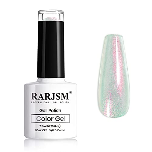 RARJSM White Pearl Nail Polish,Shell Glitter Red Gel Nail Polish,Sparkle Shiny Clear Pastel Nail Gel Need Cured With UV Led Nail Lamp Long Lasting 1 Piece 7.5ml Nail Art Manicure (DZT07)