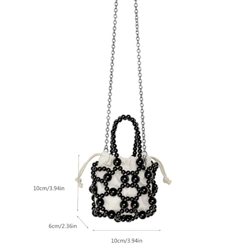Petit sac à main cordon de serrage avec chaîne dorée et perles