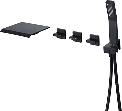 Mitigeur cascade mural en laiton noir mat avec douchette pour bain haut de gamme