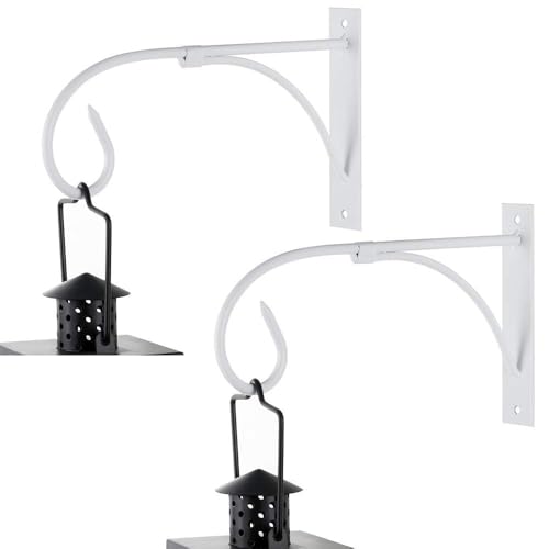 Image of Iron Wall Hooks for Hanging Lanterns, Planters, Bird Feeders & Coats | Heavy Duty Indoor Outdoor Wall Bracket Hook Hanger for Home Decor, Garden & Balcony (White, 2)