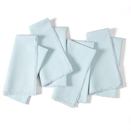 Ramanta Home Cloth Napkins Set of 4 - Soft & Durable Frayed Dinner Napkin for Easter Wedding Birthday Party Baby Shower | Heavy Weight Fabric Table Linen for Everyday Use, 18x18 Inch - Light Blue