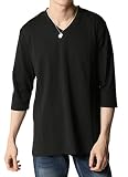 [アーケード] ロングTシャツ メンズ 長袖 7分袖 ロンT カットソー Vネック LL ブラック(七分袖)