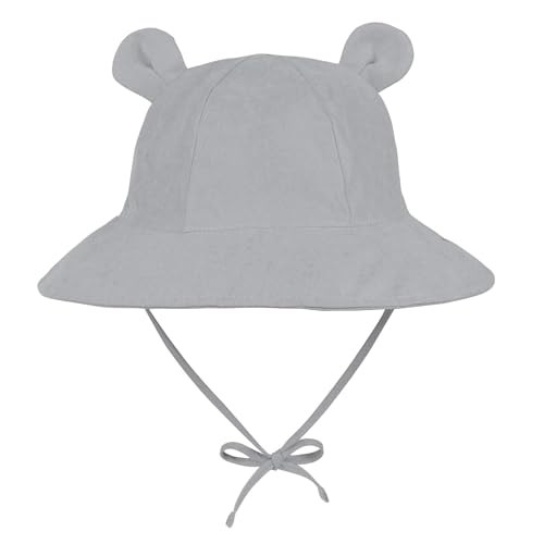 Image of Zando Wide Brim Baby Sun Hats - Sun Protection Baby Bucket Hats with Bear Ears Grey XS