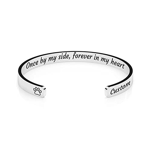 Q&Locket Memorial Pet Dog Cat Custom Name Cuff Bracelet Personalized Remembrance gifts Loss Of a Sympathy Gift Jewelry for Women