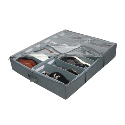 Image of SHIBUI Under Bed Shoe Organizer with Zipper-Dustproof & Space-Saving Storage for Sneakers, Heels & Boots, Adjustable Compartments, 24.5 x 29 x 5.5 Inch. (Polyster Grey, Pack of 2)