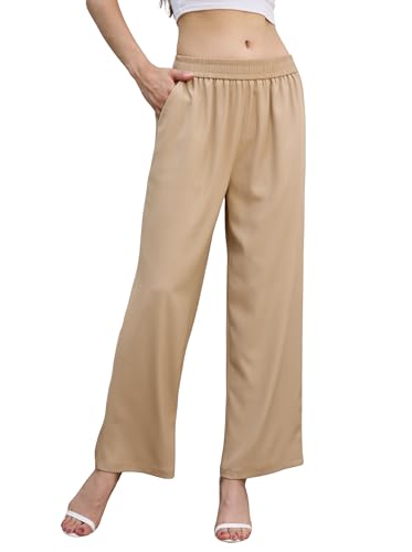 Women's Bottoms Light Cooling Fabric Cotton Palazzo Elastic Waist Pants Summer Casual Beach Resort Outfits 2025