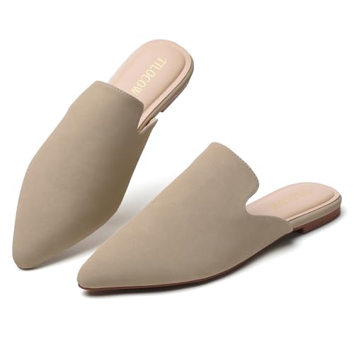 Image of Tilocow Women's Pointed Toe Flat Mules Backless Slip On Loafers