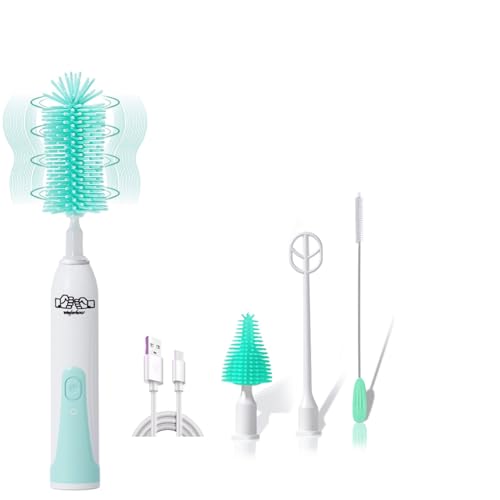 Image of Rechargeable Electric Bottle Brush Set with Automatic Electric Bottle Brush Cleaner and Spin Multi-Purpose Brushes,Mixer,Suitable for Baby Bottle Brush, Dish Scrub Brush,Toilet Brush,Green