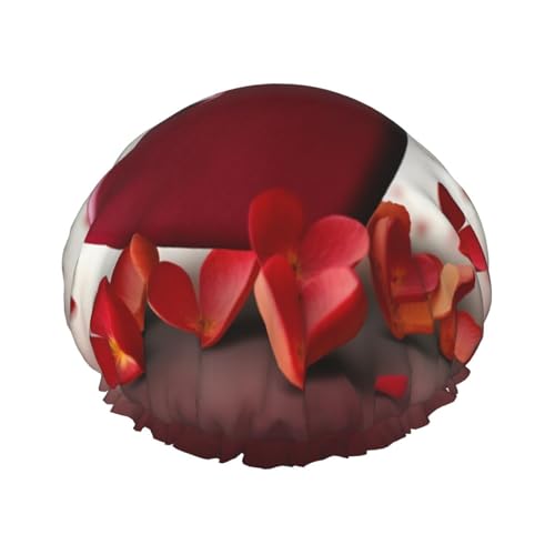 Hearts with Love Shower Cap for Women Reusable Waterproof Shower Bonnet Washable Elastic Band Bath Hair Hat Double Layered Bath Cap Extra Large for Long Hair
