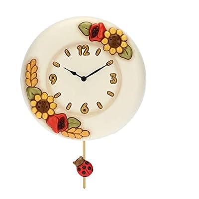THUN - Orologio a Pendolo in Ceramica Decorata a Mano, Linea Fiori e Fantasia, Ø 26 cm