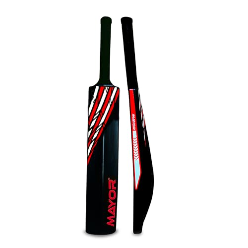 Image of MAYOR Century Plastic Cricket Bat for Kids & Adults | Full Size 34 x 4.5 Inch Tennis Bat for Practice & Indoor Play | Bat for All Age Groups | Ideal for Training & Friendly Matches (Black /Red)