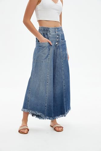 LifeShe Women's Baggy Wide Leg Jeans Elastic Waisted Cropped Denim Pants Loose Boyfriend Raw Hem Jeans2
