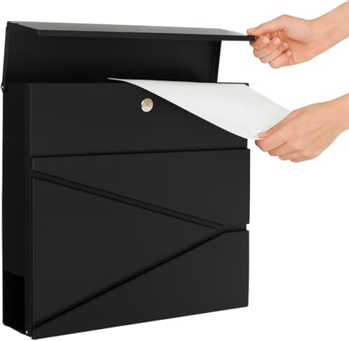 Assorted Collections Wall Mounted Post Box with Newspaper Holder Lockable with 2 Keys Modern Design Easy to Install 37x10.5x37 cm (Black)