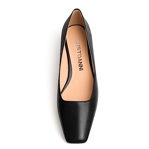 JUSTDANNI Women's 1.5 Inch Dress Square Toe Matte Block Low Heel Slip On Wedding Stylish Black Pumps Shoes Size 10 - Zapatos de Mujer de Vestir Tacon Bajo3
