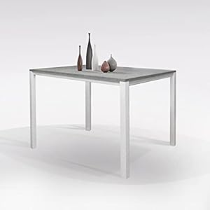 Dmora Table de salle à manger extensible, Table de cuisine avec rallonge, Made in Italy, 110x70h76 cm, couleur Ciment et Blanc