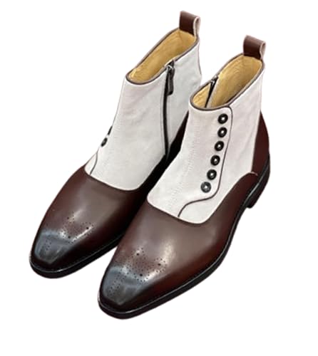 Santimon Men's Chelsea Boots Formal Dress Suede Ankle Boots Fashion Row of Buttons Two Tnoe Zipper Cowboy Boots Prom Wedding Business Casual Tuxedo Chukka Boots for Men
