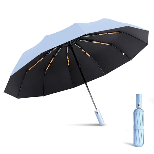 Exquisgoods 24K Sturdy Frame Windproof Umbrella Compact Automatic Travel Umbrella for Women & Men (Blue)