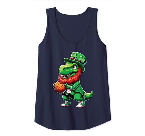 Femme Funny Leprechaun Basketball Dinosaure St Patrick Day Kids Débardeur