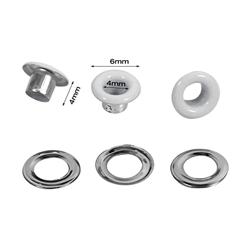 Metal Eyelets Grommets 4 Mm/ 0.16 Inch Round Shape Metal Eyelets Grommets, 100 Sets Metallic Scrapbooking Eyelets Washers Leather Craft Apparel Bags Accessories(White) #TOP1