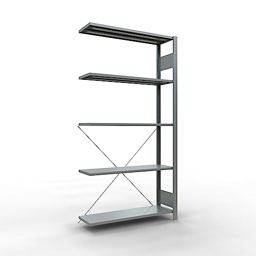 SCHULTE Lagertechnik Expressline Anbauregal, Steckregal MULTIplus150, 2000 x 1000 x 300 mm (HxBxT), 5 Fachböden, Kreuzstrebe, verzinkt