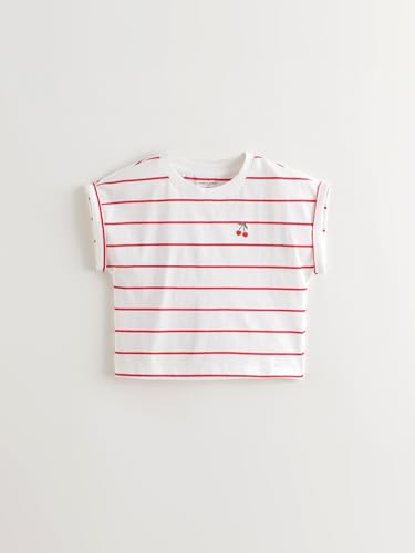 marc & janie Girls Floral Cherry Striped Cotton T-Shirt Soft Breathable Ribbed Collar Top 5506962