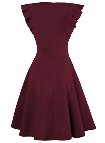 Ihot Vestido Vintage Feminino Ruffle Mangas FLOWER HORN A linha Swing Casual Cocktail Vestidos com B